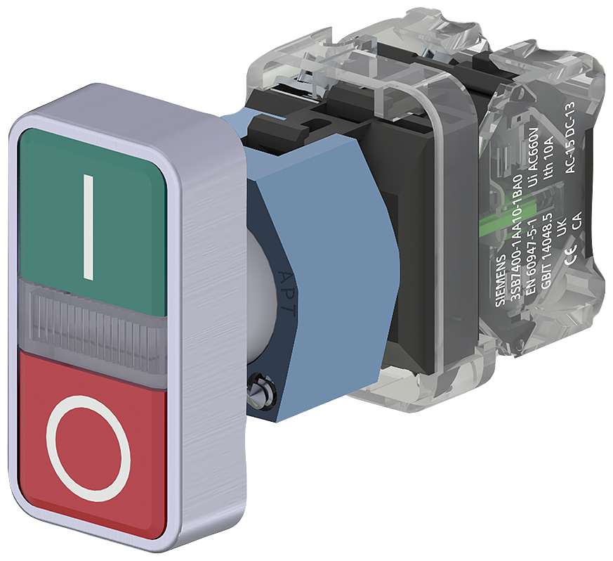 [Imagem BOTÃO DUPLO ILUMINADO 24VCA/CC 1NA1NF VERDE/VERMELHO 3SB71333CA241MK0 SIEMENS]