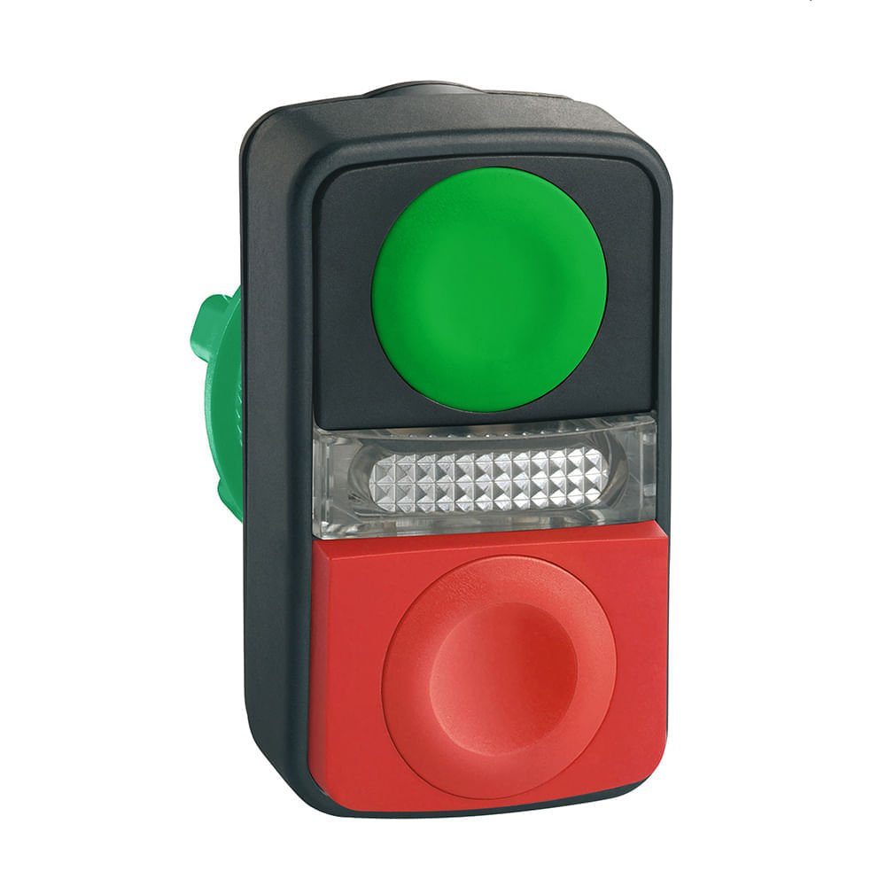 [Imagem CABEÇOTE PARA BOTÃO DUPLO Ø22MM PLÁSTICO, RETORNO POR MOLA, VERDE FACEADO I, VERMELHO SALIENTE O ZB5AL7341 SCHNEIDER]