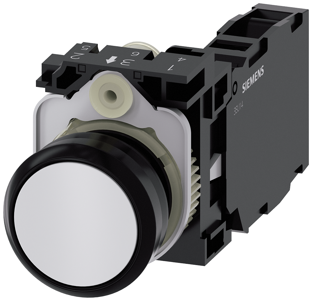 BOTÃO 22 MM REDONDO PLÁSTICO BRANCO BOTÃO DE PRESSÃO PLANO RETO 3SU11000AB601FA0-ZX90 SIEMENS