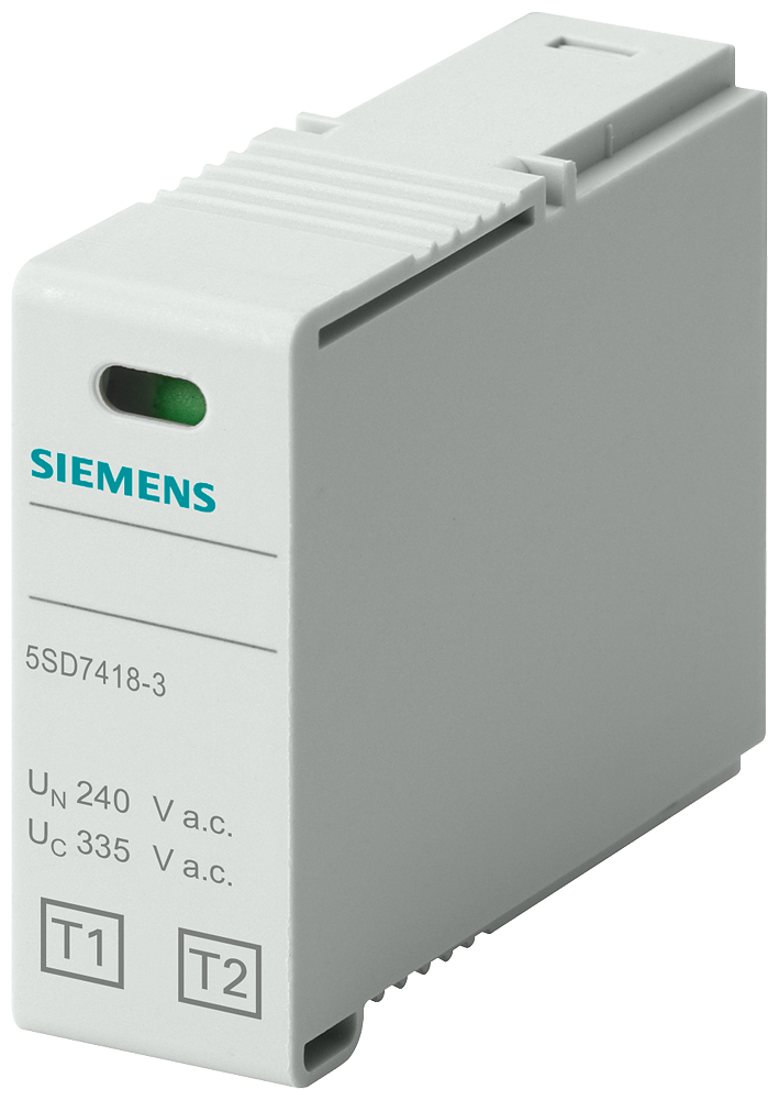 [Imagem PEÇA DE ENCAIXE T1/T2, L-N, TENSÃO NOMINAL UN 240V CA UC 335V CA, IIMP 12,5KA 5SD74183 SIEMENS]