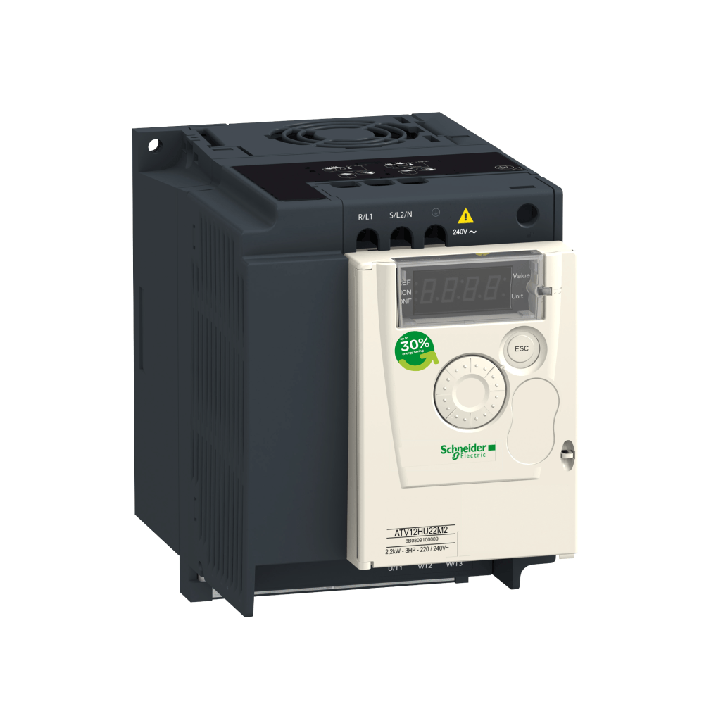 [Imagem INVERSOR DE FREQUÊNCIA MONOFÁSICO 1,5KW 7,5A 200/240V 50/60HZ ATV12HU15M2 SCHNEIDER]