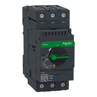 [Imagem DISJUNTOR MOTOR TERMOMAGNÉTICO TESYS DECA COM EVERLINK 70/80A MANOPLA ROTATIVA GV3P80 SCHNEIDER]