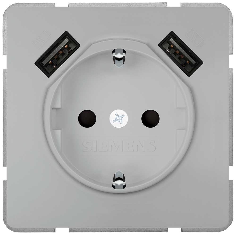 TOMADA SCHUKO COM CARREGADOR USB DUPLO METÁLICO PLATINADO 5UB18700PM01 SIEMENS