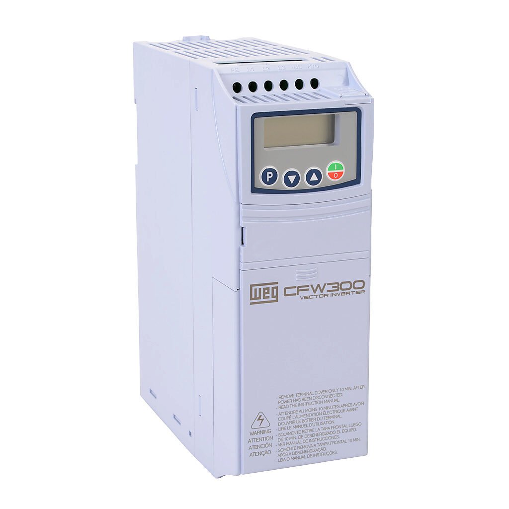 [Imagem INVERSOR DE FREQUÊNCIA MONOFÁSICO/TRIFÁSICO 1.8KW 10A 200/240V 50/60HZ CFW300B10P0B2DB20 13059419 WEG]