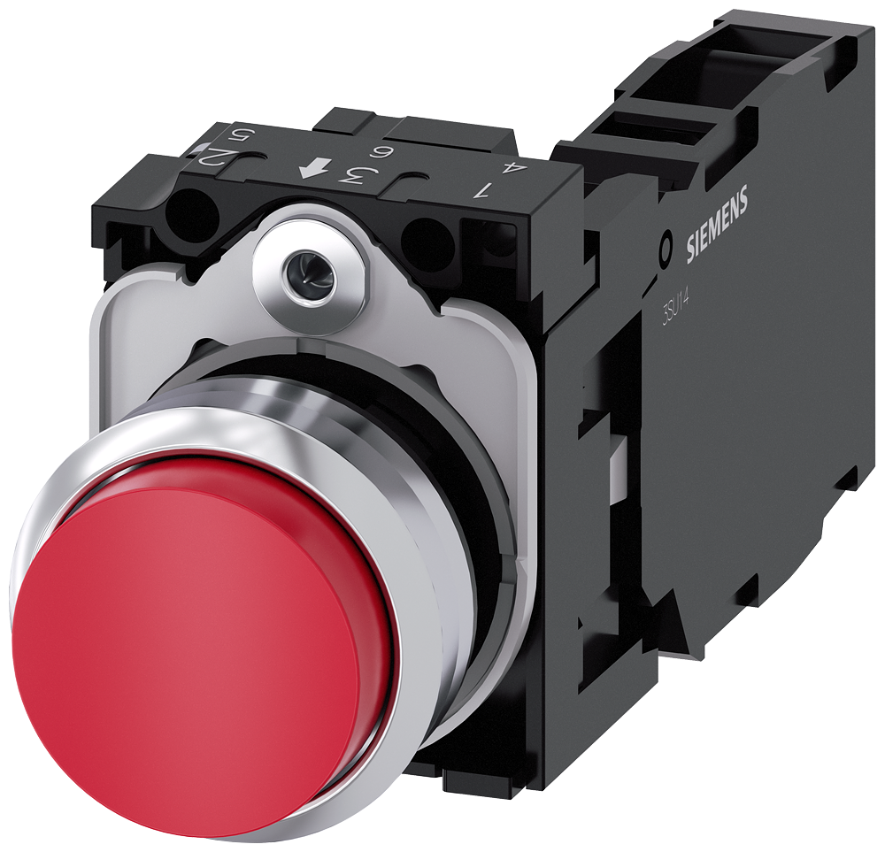 BOTÃO 22 MM REDONDO METAL DE ALTO BRILHO VERMELHO BOTÃO DE PRESSÃO ALT 3SU11500BB201FA0-ZY13 SIEMENS