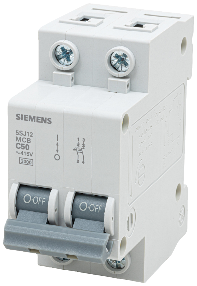 [Imagem DISJUNTOR MINI BIPOLAR 50A 220/380V CURVA C 3KA 5SJ12507MB SIEMENS]