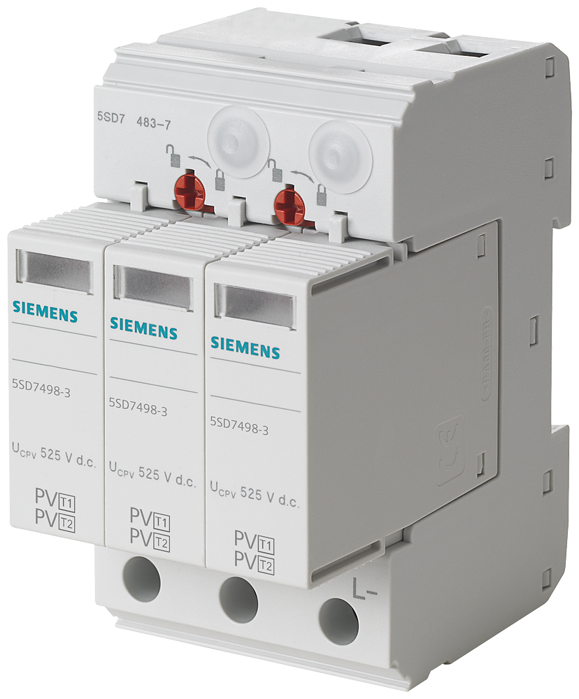 [Imagem PROTETOR CONTRA SURTOS T1/T2, UC 1050V CC, CORRENTE LIMITE 40KA RESISTÊNCIA A 5SD74836 SIEMENS]