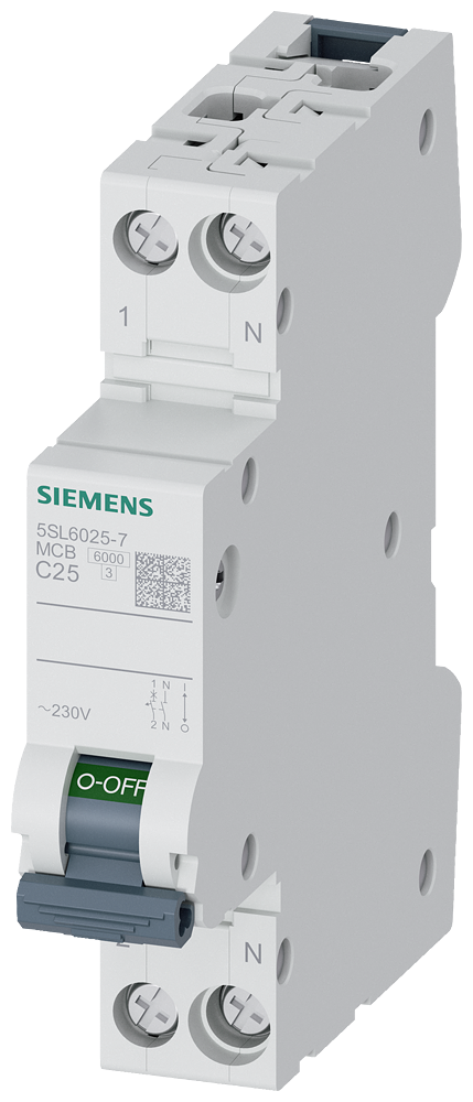 DISJUNTOR AUTOMÁTICO 230V 6KA DE 1+N POLOS/1UD C25 5SL60257 SIEMENS