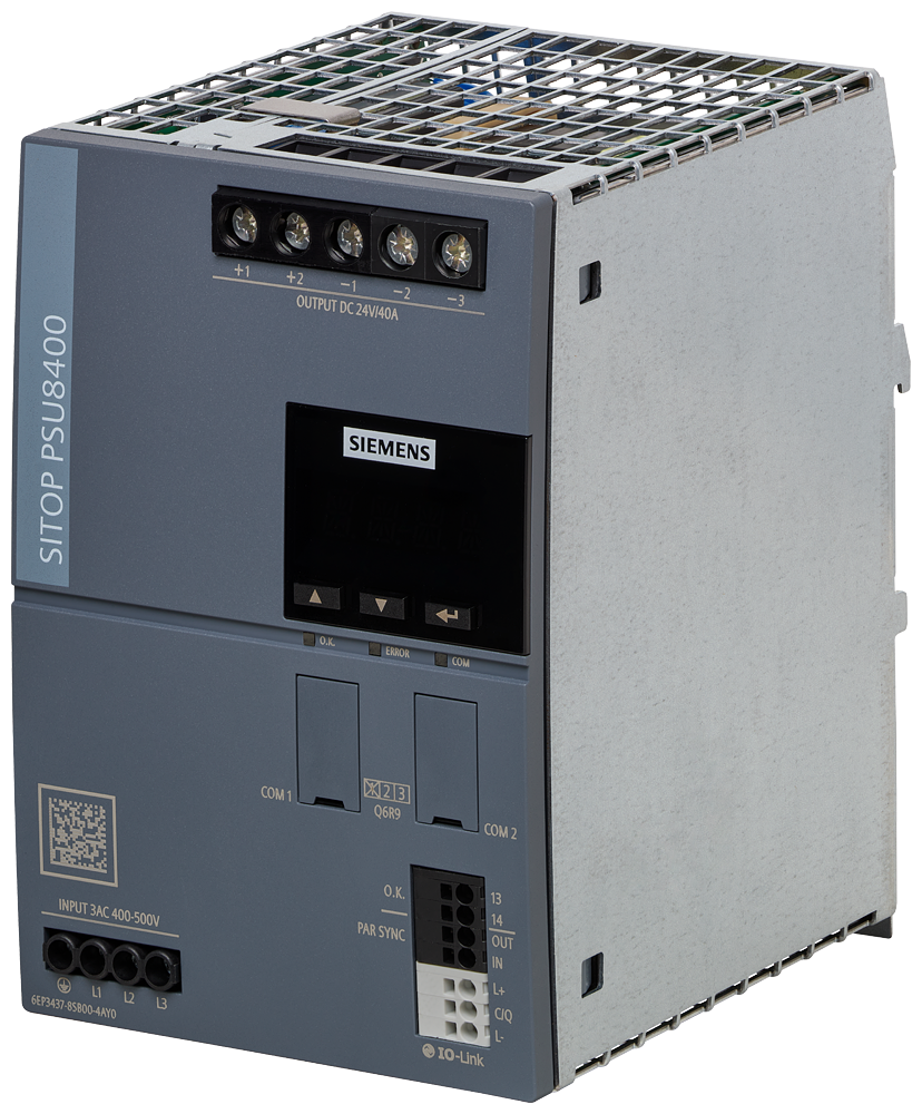 [Imagem do produto ALIMENTAÇÃO DE CORRENTE SITOP PSU8400 TRIFÁSICA 24 V CC/40 A IOL 6EP34378SB004AY0 SIEMENS]
