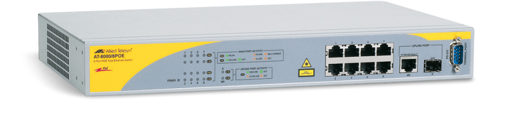 [Imagem do produto 8 PORT 10/100TX LAYER 2 MANAGED POE SWITCH AT80008POE ALLIED TELESSIS]