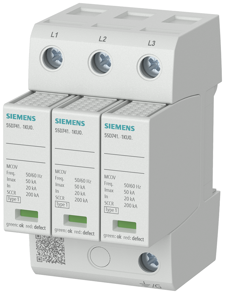 DISPOSITIVO DE DESCARGA DE SOBRETENSÕES UL TIPO 1 DE 3 POLOS 480Y/277V COM 5SD74131KU02 SIEMENS