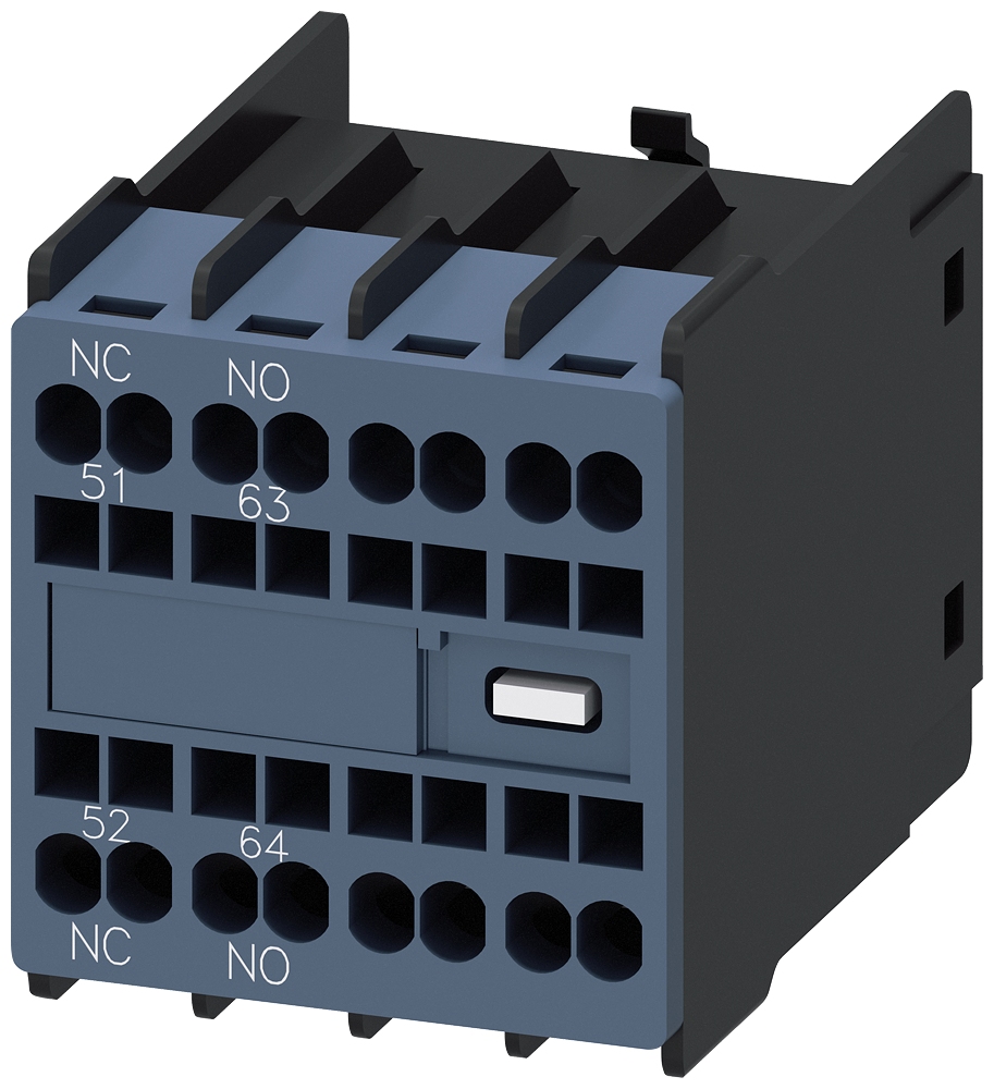 INTERRUPTOR AUXILIAR NO LADO FRONTAL 1 NA + 1 NF 51/52 63/64 --/-- --/- 3RH29112XA110MA0 SIEMENS