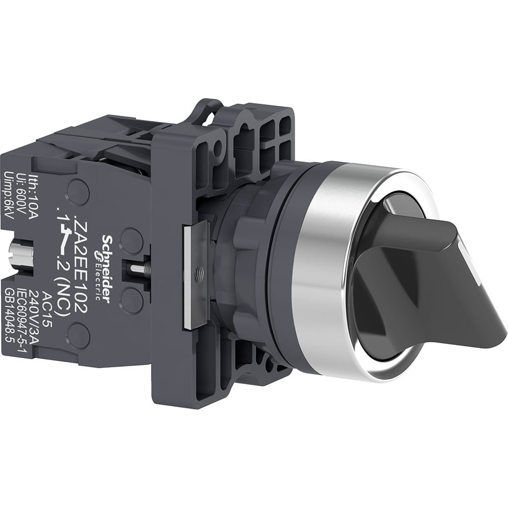 [Imagem COMUTADOR 22MM PLÁSTICO MANOPLA CURTA 2 PÓS FIXA 1NA + 1NF XA2ED25 SCHNEIDER]