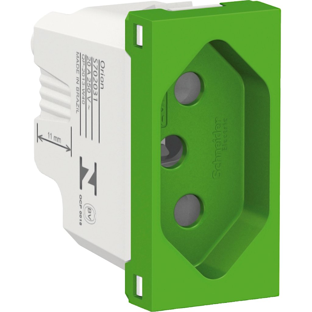 [Imagem MODULO TOMADA BR 2P+T 20A 250V 1M VERDE S702031G4 SCHNEIDER]