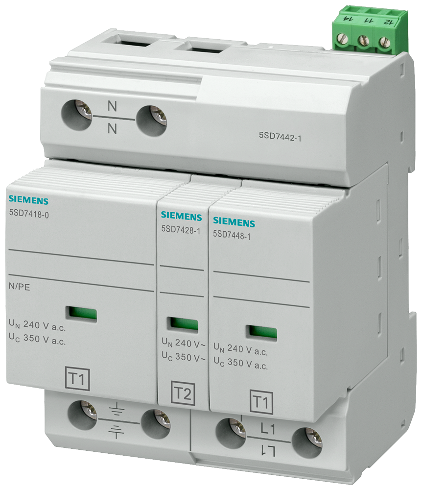 [Imagem DISPOSITIVO CONTRA SURTO BIPOLAR 350VCA IP20 125A 5SD74421 SIEMENS]