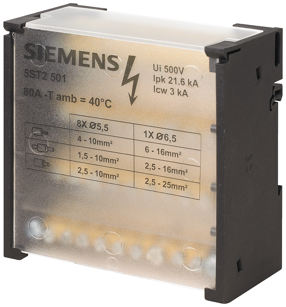 [Imagem BLOCO DE DISTRIBUIÇÃO 80A 500V 4P 5ST2501 SIEMENS]