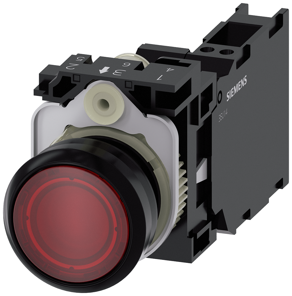 BOTÃO ILUMINADO 22 MM REDONDO PLÁSTICO VERMELHO BOTÃO DE PRESSÃO PLANO, 3SU11060AB203FA0-ZX90 SIEMENS