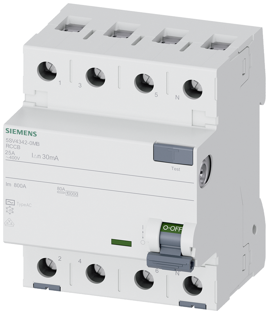 [Imagem DISJUNTOR DIFERENCIAL RESIDUAL TETRAPOLAR 400VCA 25A 30MA 5SVCA 5SV43420MB SIEMENS]