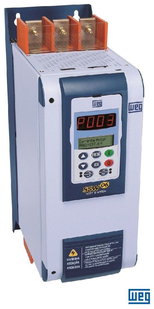 [Imagem CHAVE DE PARTIDA SSW06 CORRENTE 60A TENSÃO ALIMENTAÇÃO 220/575V TENSÃO DE ALIMENTAÇÃO ELETRÔNICA 220V SSW060060T2257PSZ WEG]