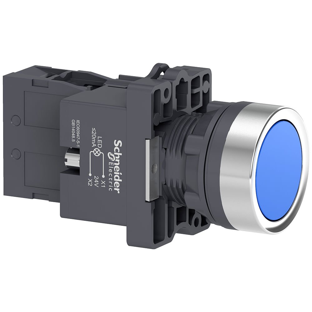 [Imagem BOTÃO LUMINOSO Ø22MM PLÁSTICO, RETORNO POR MOLA, AZUL, NA, 24VCA/CC XA2EW36B1 SCHNEIDER]