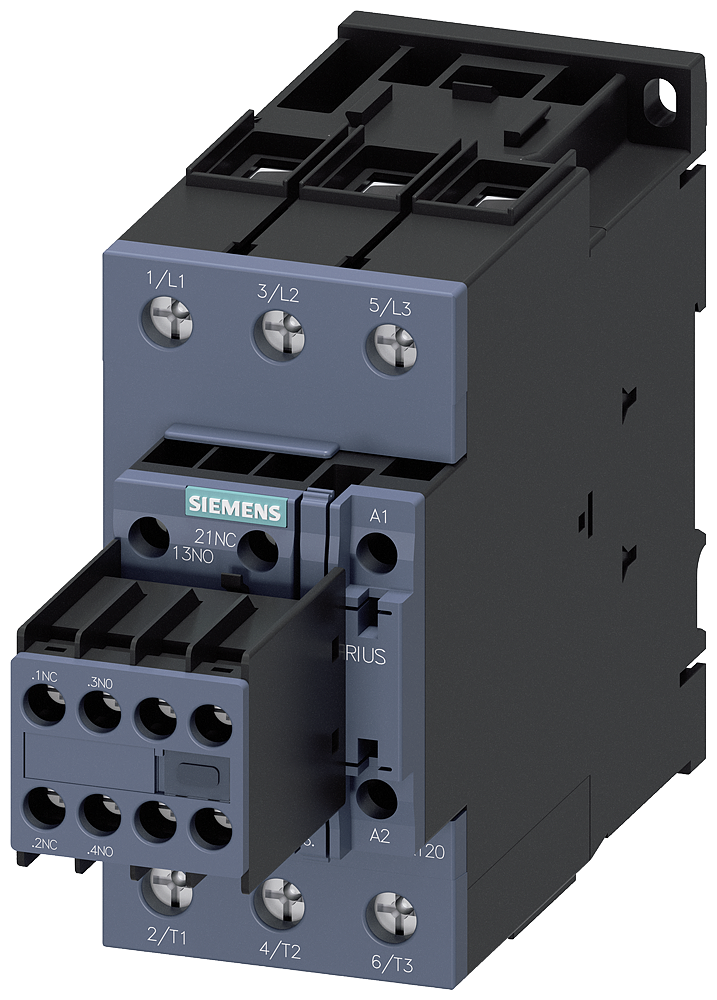 CONTATOR AC-3E 40 A/18,5 KW/400V 3 POLOS AC 230V/50HZ 2NA+2NF LIGAÇÃO 3RT20351CP04 SIEMENS