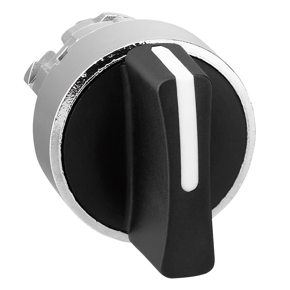 [Imagem CABEÇOTE PARA COMUTADOR Ø22MM METÁLICO, 3 POSIÇÕES RETORNO POR MOLA, MANOPLA CURTA, PRETO ZB4BD8 SCHNEIDER]