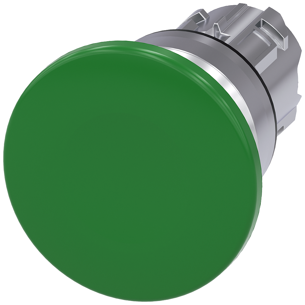 BOTÃO TIPO COGUMELO 22 MM REDONDO METAL DE ALTO BRILHO VERDE 40 MM TEC 3SU10501BD400AA0-ZY13 SIEMENS