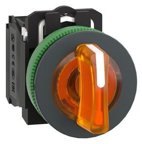 [Imagem CHAVE SELETORA LUMINOSA FACEADA Ø30MM PLÁSTICA 3 POSIÇÕES FIXAS LARANJA NA+NF 110...120VAC XB5FK135G5 SCHNEIDER]