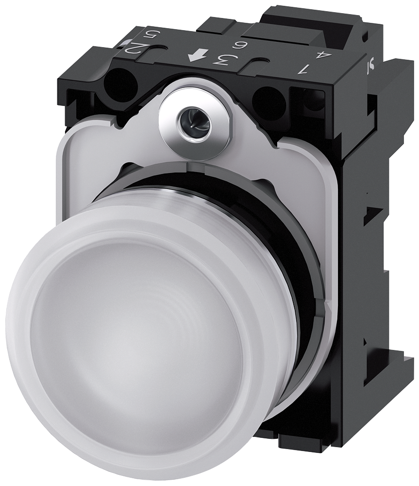 [Imagem do produto SINALIZADOR LUMINOSO, 22MM, REDONDO, METAL, ALTO BRILHO, BRANCO, LENTE, PLANO 3SU11566AA603AA0 SIEMENS]