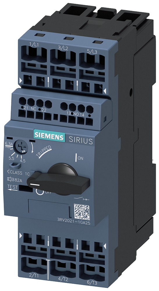 CHAVE DE POTÊNCIA S0 PROTEÇÃO DO MOTOR CLASS 10 DISJUNTOR A 4,5-6,3A DIS 3RV20211GA25 SIEMENS