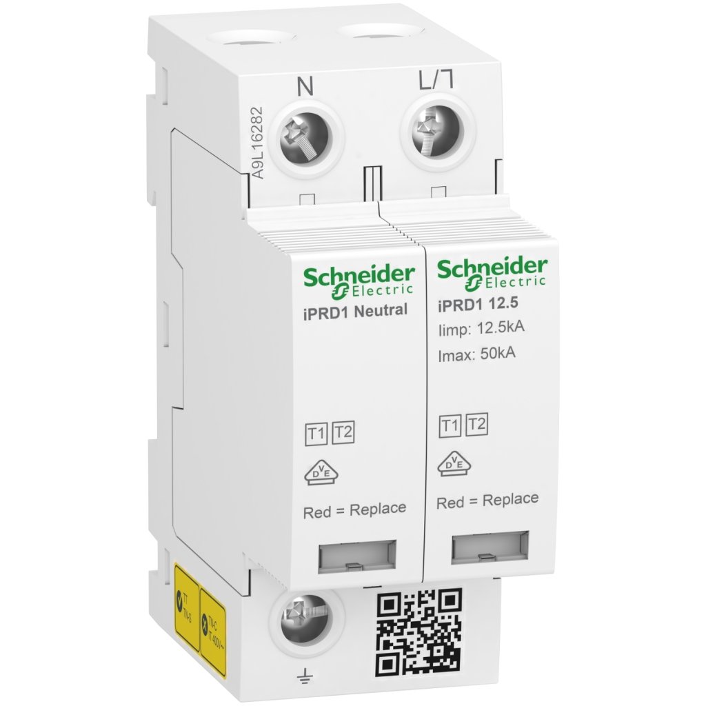 [Imagem MODULAR SURGE ARRESTER ACTI9 IPRD1 12.5R 1 P + N 350 V WITH REMOTE TRANSFERT A9L16282 SCHNEIDER]