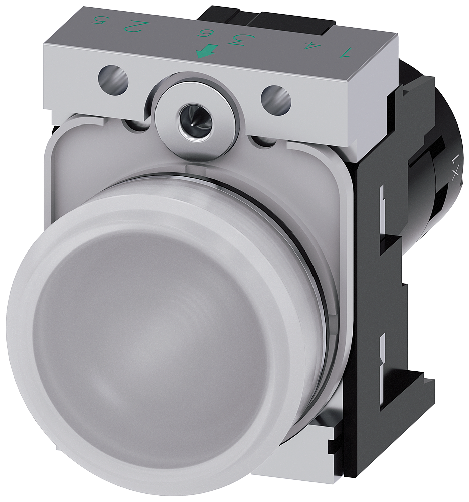 SINALIZADOR LUMINOSO 22MM REDONDO METAL ALTO BRILHO BRANCO LENTE PLANO 3SU12516AC601AA0 SIEMENS