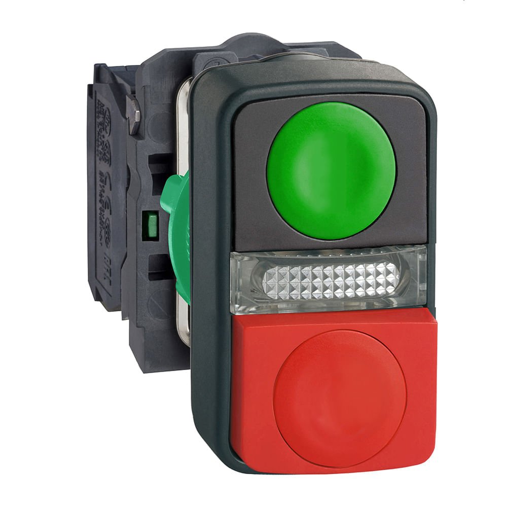 [Imagem BOTÃO DUPLO Ø22MM PLÁSTICO, RETORNO POR MOLA, NA+NF, LED 24VCA/CC XB5AW73731B5 SCHNEIDER]