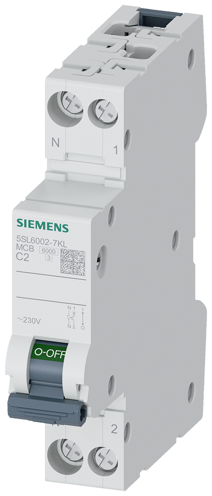 DISJUNTOR AUTOMÁTICO 230V 6KA DE 1+N POLOS/1UD N ESQUERDA C2 5SL60027KL SIEMENS