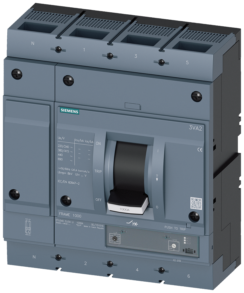 DISJUNTOR 3VA2 IEC FRAME 1000 CLASSE DA CAPACIDADE DE INTERRUPÇÃO H ICU=85KA 3VA25106HK420AA0 SIEMENS
