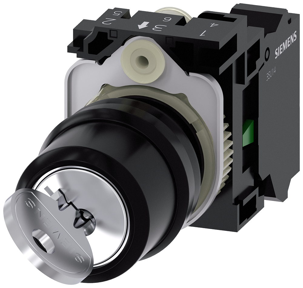 [Imagem do produto INTERRUPTOR DE CHAVE RONIS, 22MM, REDONDO, PLÁSTICO, RETIRADA DA CHAVE O+I, 1NA 3SU11004BF113BA0 SIEMENS]