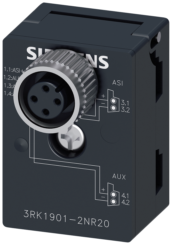 [Imagem do produto DERIVADOR DE REDE AS-I E UAUX P/ M12 3RK19012NR20 SIEMENS]
