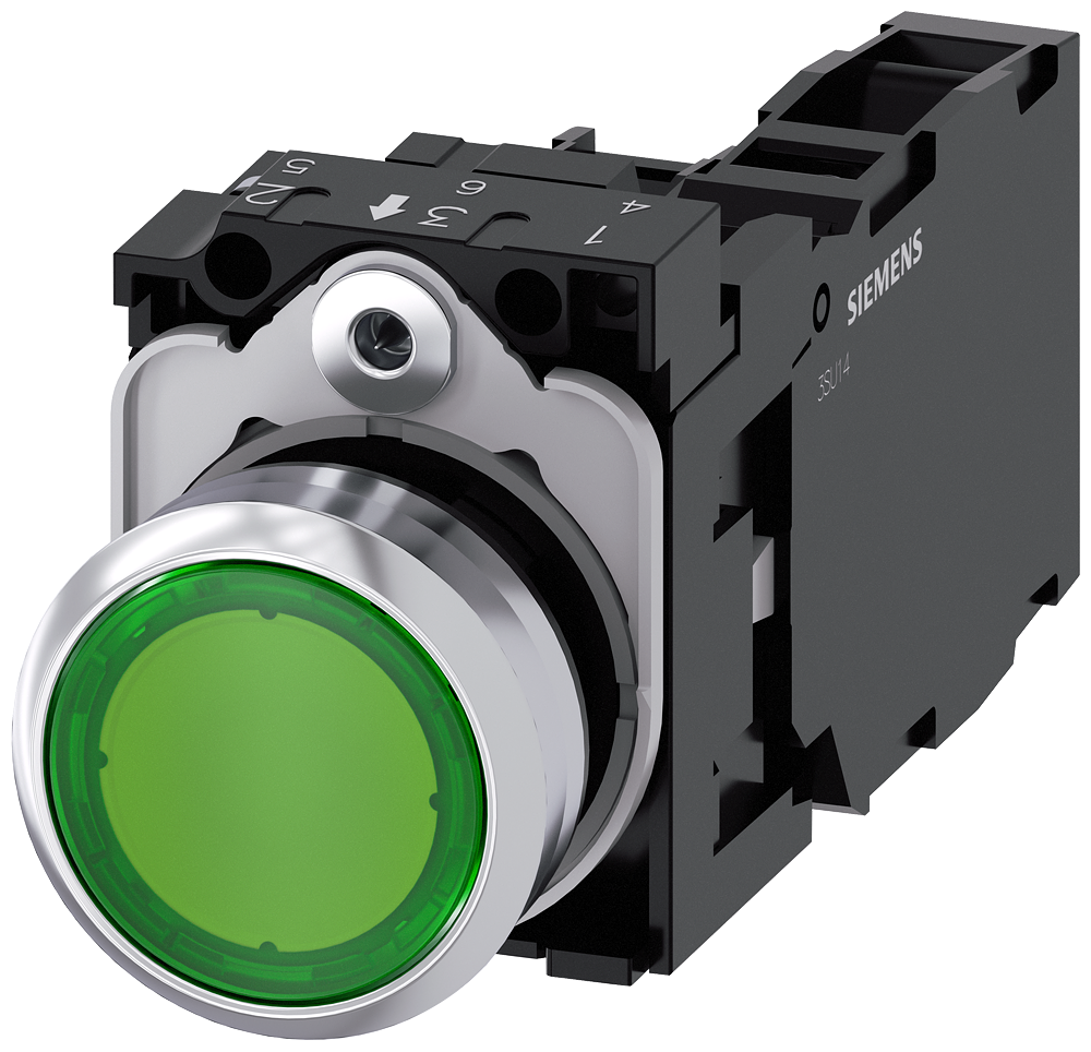 BOTÃO ILUMINADO 22 MM REDONDO METAL DE ALTO BRILHO VERDE BOTÃO DE PRESS 3SU11560AB401FA0-ZY11 SIEMENS