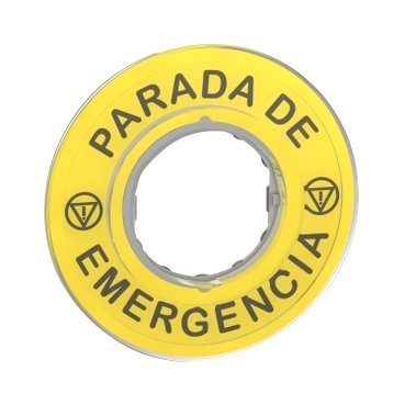 [Imagem MARKED LEGEND Ø60 FOR EMERGENCY STOP PARADA DE EMERGENCIA/LOGO ISO13850 ZBY9420 SCHNEIDER]
