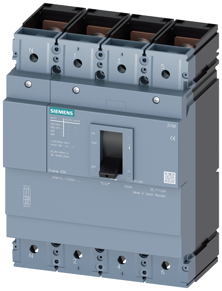 DISJUNTOR 3VM1 IEC FRAME 400 CLASSE DA CAPACIDADE DE COMUTAÇÃO S ICU=55KA @ 4 3VM13325ED420AA0 SIEMENS