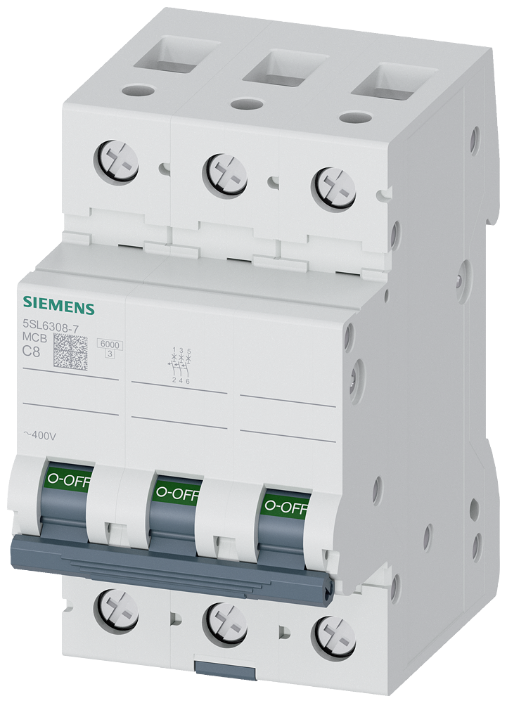 DISJUNTOR DE POTÊNCIA 400 V 6 KA 3 POLOS C 8A 5SL63087 SIEMENS