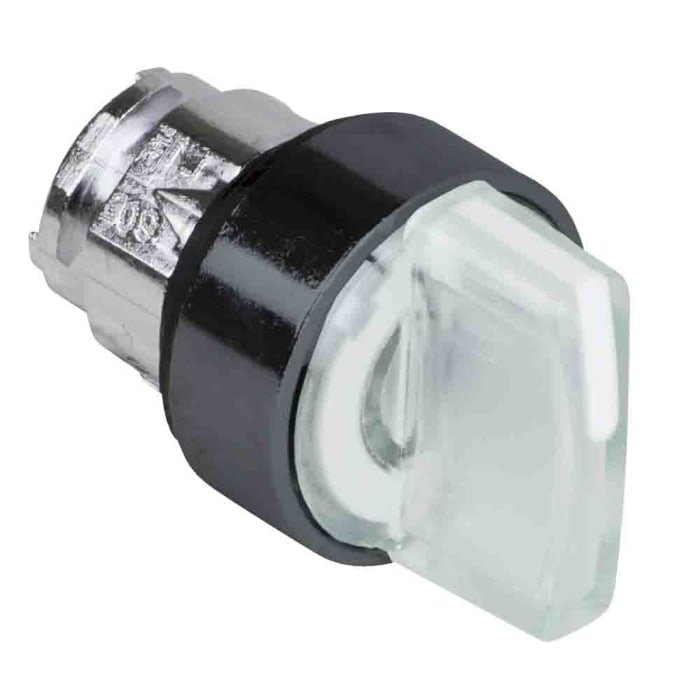 [Imagem CABEÇOTE PARA CHAVE SELETORA LUMINOSA Ø22MM METÁLICO 3 POSIÇÕES RETORNO POR MOLA BRANCO BORDA PRETA ZB4BK15137 SCHNEIDER]