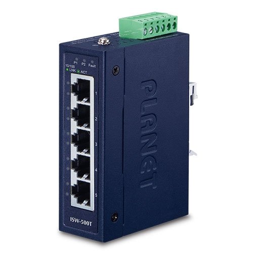 [Imagem INTERRUPTOR DE ETHERNET INDUSTRIAL 5 PORTAS 10/100TX COMPACTO ISW-500T IP30 PLANET]