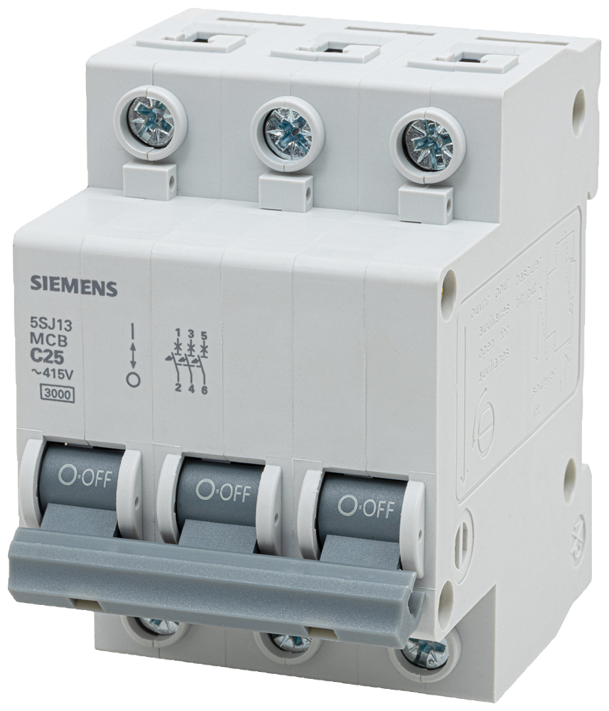[Imagem DISJUNTOR MINI TRIPOLAR 25A 220/380VCA CURVA C 3KA 5SJ13257MB SIEMENS]