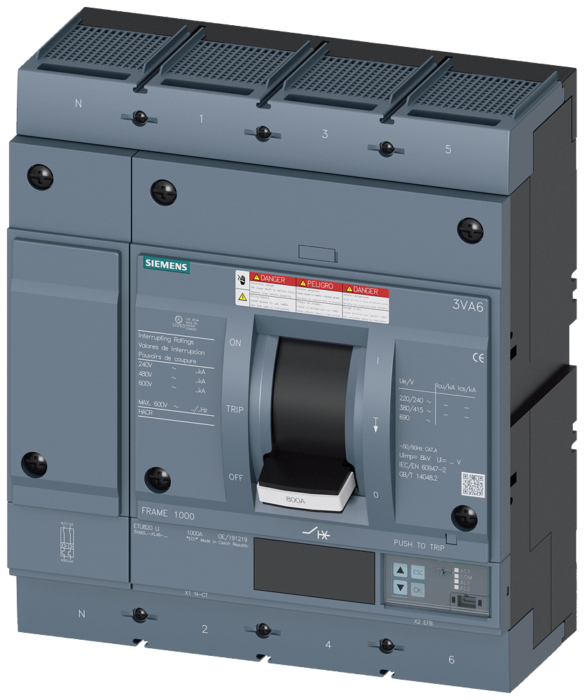 DISJUNTOR UL FRAME 800 600 A DE 4 POLOS 35 KA ETU8 LI AB 3VA65605KL460AA0 SIEMENS
