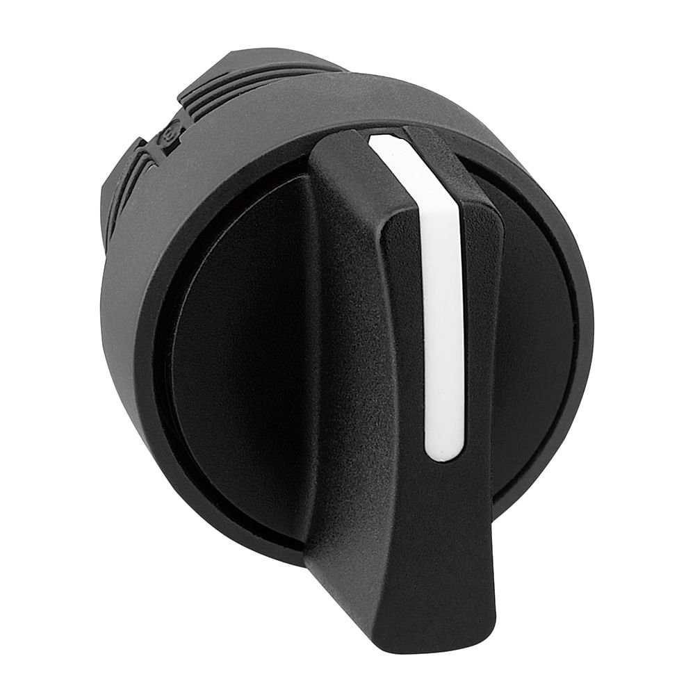 [Imagem CABEÇOTE PARA COMUTADOR Ø22MM PLÁSTICO 3 POSIÇÕES RETORNO POR MOLA MANOPLA CURTA PRETO ZB5AD8 SCHNEIDER]