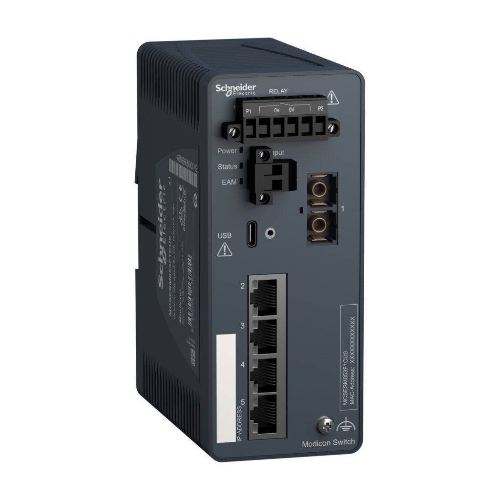 [Imagem MODICON MANAGED SWITCH 4 PORTS FOR COPPER + 1 PORT FOR FIBER OPTIC MULTIMODE MCSESM053F1CU0 SCHNEIDER]