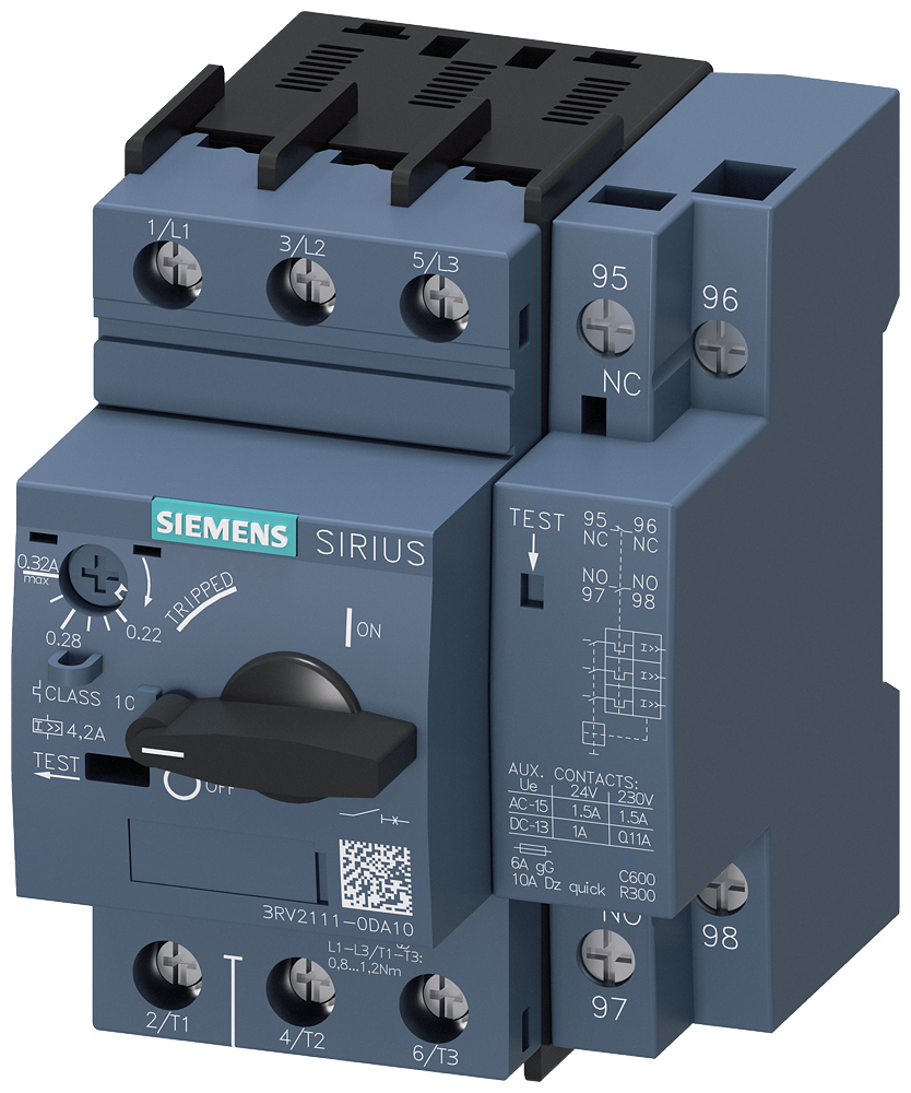 CHAVE DE POTÊNCIA S00 PROTEÇÃO DO MOTOR CLASS 10 DISJUNTOR A 0,22-0,32A 3RV21110DA10 SIEMENS