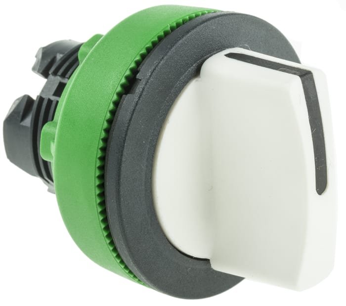 [Imagem CABEÇOTE PARA CHAVE SELETORA FACEADA Ø30MM PLÁSTICO 2 POSIÇÕES RETORNO POR MOLA MANOPLA CURTA BRANCO ZB5FD401 SCHNEIDER]