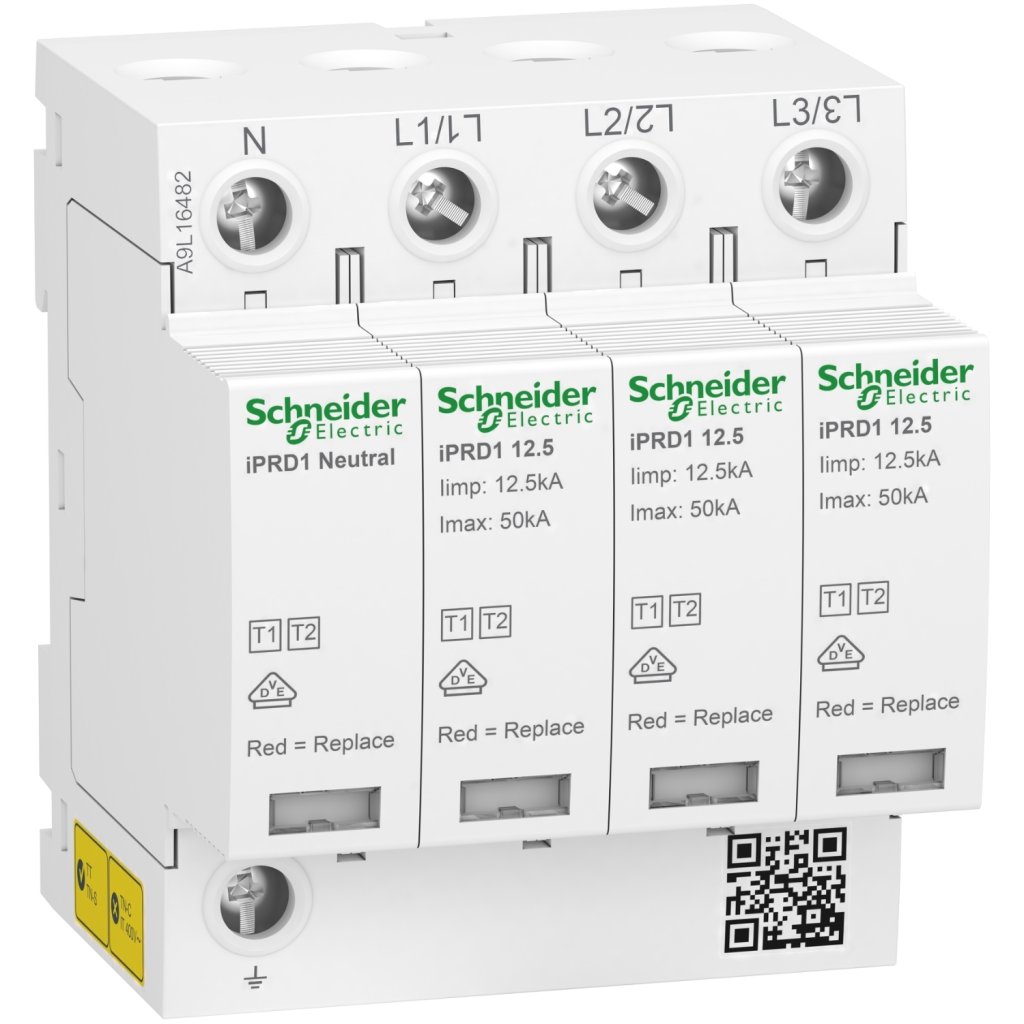 [Imagem MODULAR SURGE ARRESTER ACTI9 IPRD1 12.5 3 P + N 350 V WITH REMOTE TRANSFERT A9L16482 SCHNEIDER]